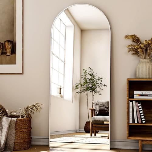 XRAMFY 56"x21" Floor Full Length Mirror Standing Full Body Rounded Corner Rectangle Mirrors with Stand Hanging Wall Mounted L