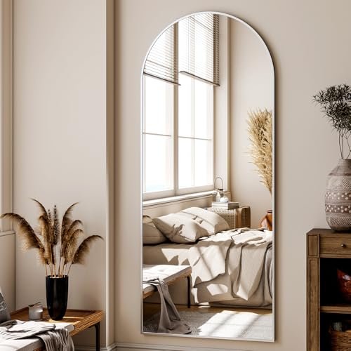 XRAMFY 56"x21" Floor Full Length Mirror Standing Full Body Rounded Corner Rectangle Mirrors with Stand Hanging Wall Mounted L